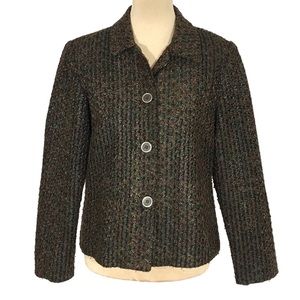 Requirements Vintage Green Multicolored Rough Tweed Blazer Jacket, Women's 8